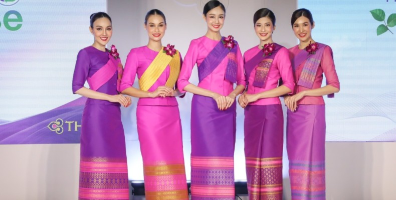 یونیفرم بنفش و طلایی خدمه پرواز تایلند ایرلاین با طراحی سنتی