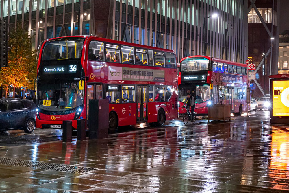 London transport at night